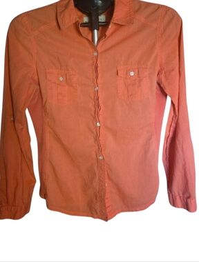 Old Navy Coral Button Down Shirt Long Sleeve Ribbed Panels Size M